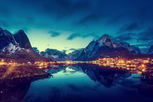 sunset in Reine Village, Lofoten Islands, Norway